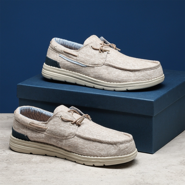 Men's Casual Slip-On Canvas Loafers - KHAKI - 8